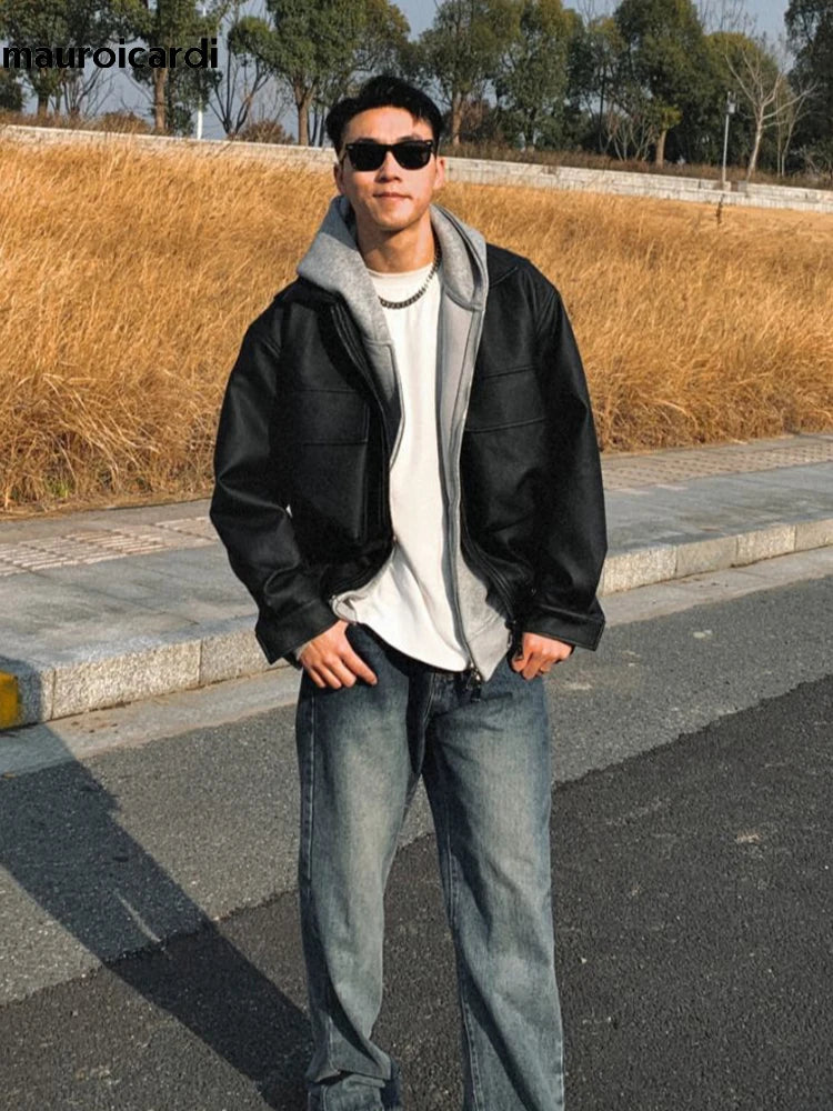 Oversized Matte Black PU Leather Jacket by Snagg A Jacket