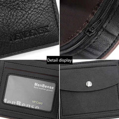 Slim PU Leather Short Wallet with Card, Photo & Coin Pockets