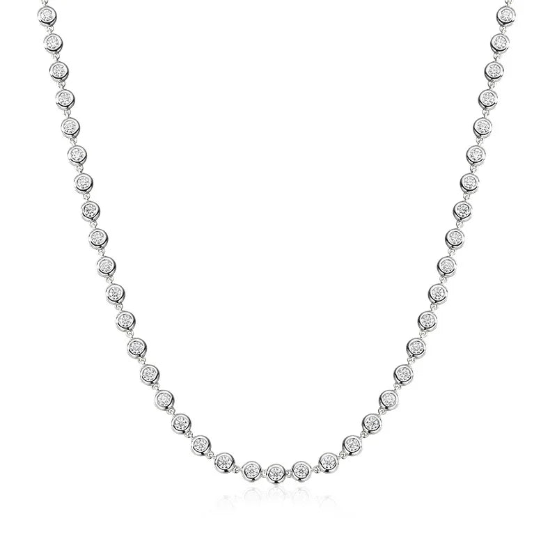 3mm Round Moissanite Tennis Necklace – 925 Sterling Silver 18K White Gold Plated (GRA Certified) - Color / 15inch(38cm)