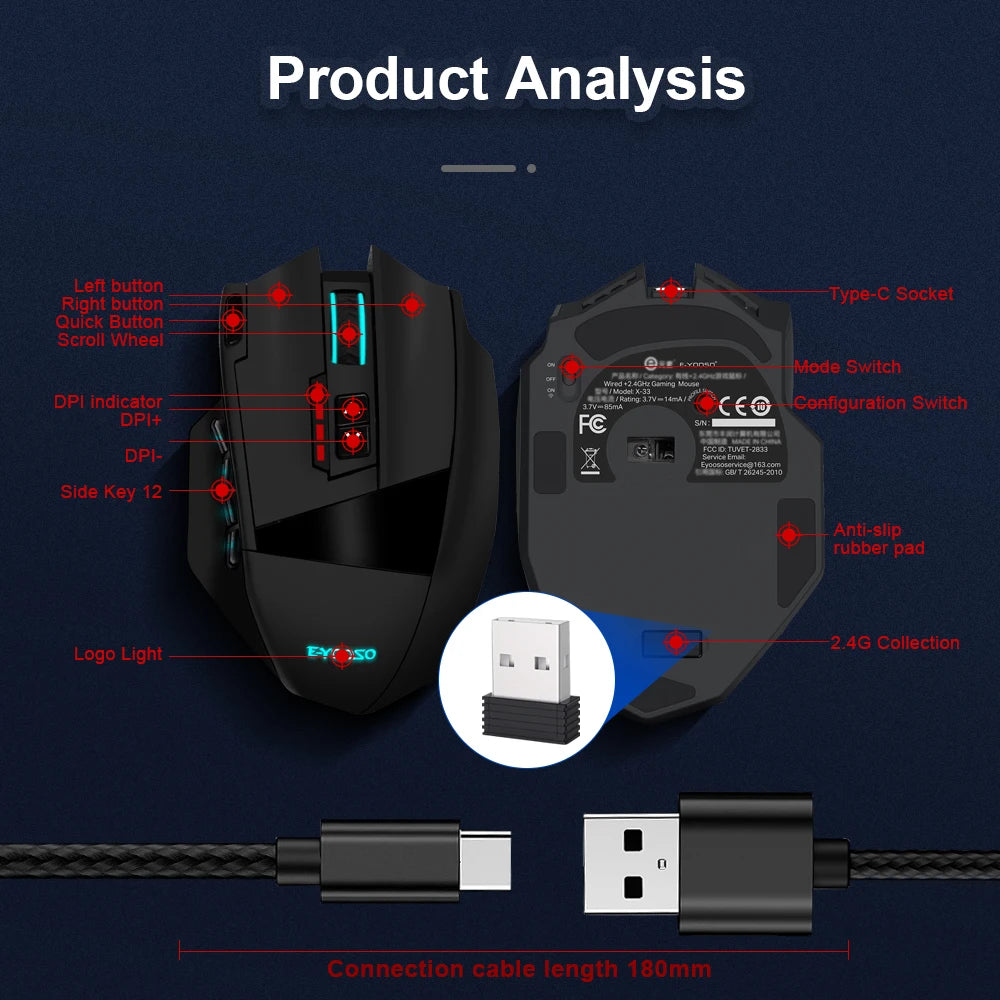 Wireless RGB Gaming Mouse 2.4G USB Connection & 16,000 DPI Optical Sensor for PC & Laptop by Snagg A Gaming Mouse