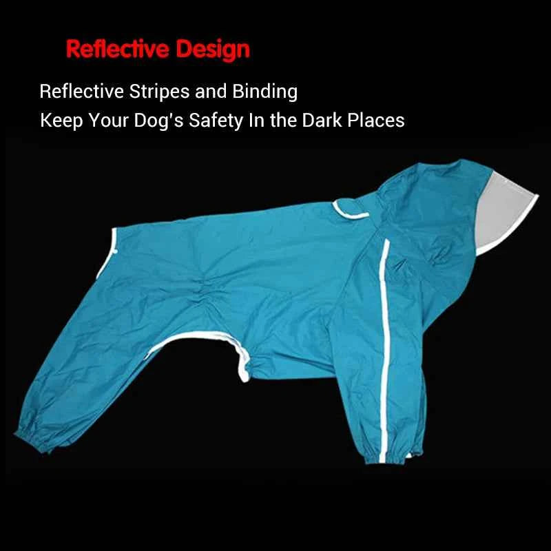 Hooded Waterproof Dog Raincoat – Full-Cover Jacket with Removable Tail Cover for Large Dogs (Up to 10XL)