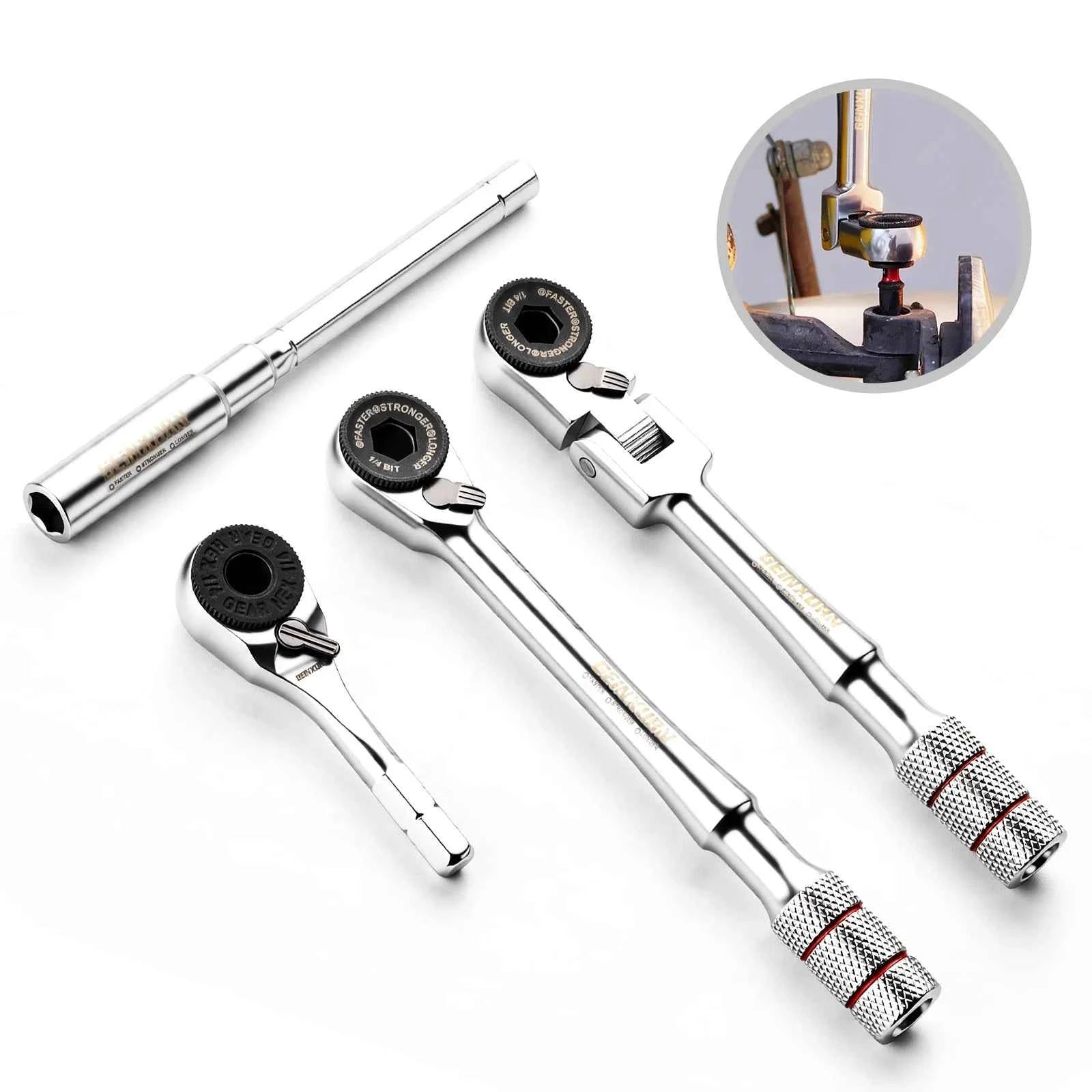 1/4" Ratchet Wrench Set 4pcs | Multi-Angle Portable Hand Repair Tool Kit for Confined Spaces