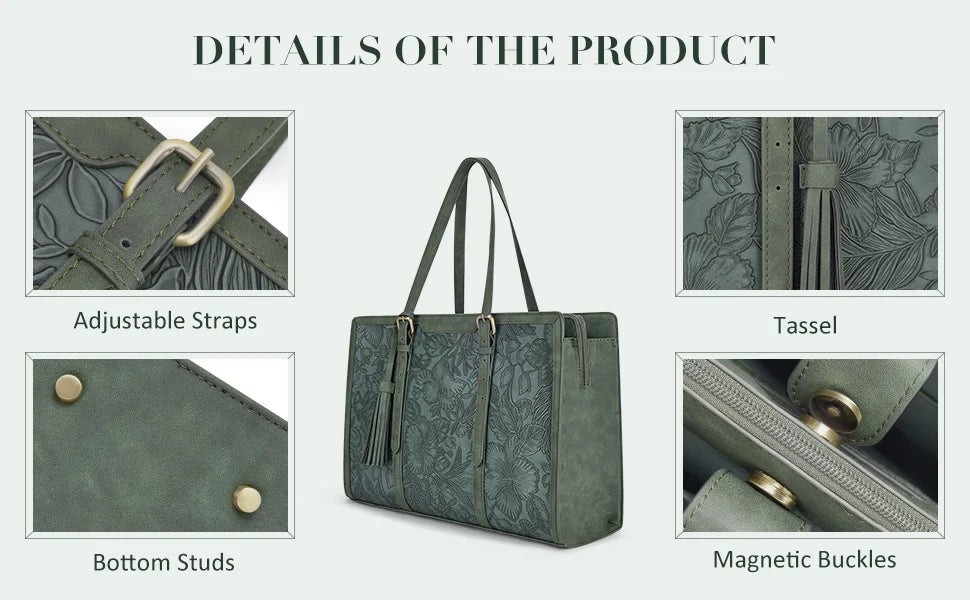 Women's Laptop Briefcase Tote 15.6" – Large Capacity 3-Layer Compartment Office Handbag