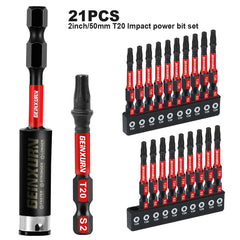 2" Impact Magnetic T20 Torx Screwdriver Bit Set – S2 Alloy Steel Power Bits with Base