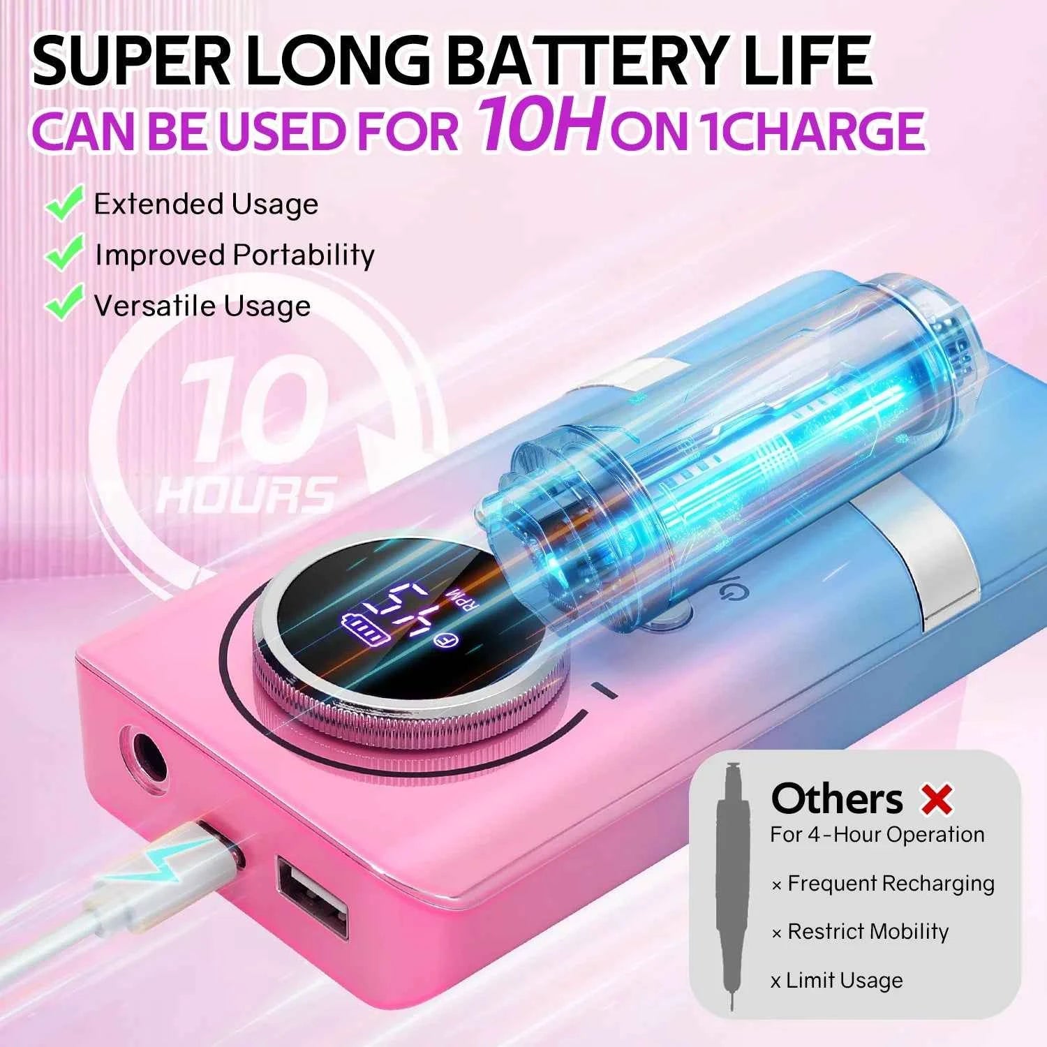 Professional 45,000 RPM V8 Series Electric Nail Drill – High Performance Rechargeable Manicure Station & Power Bank
