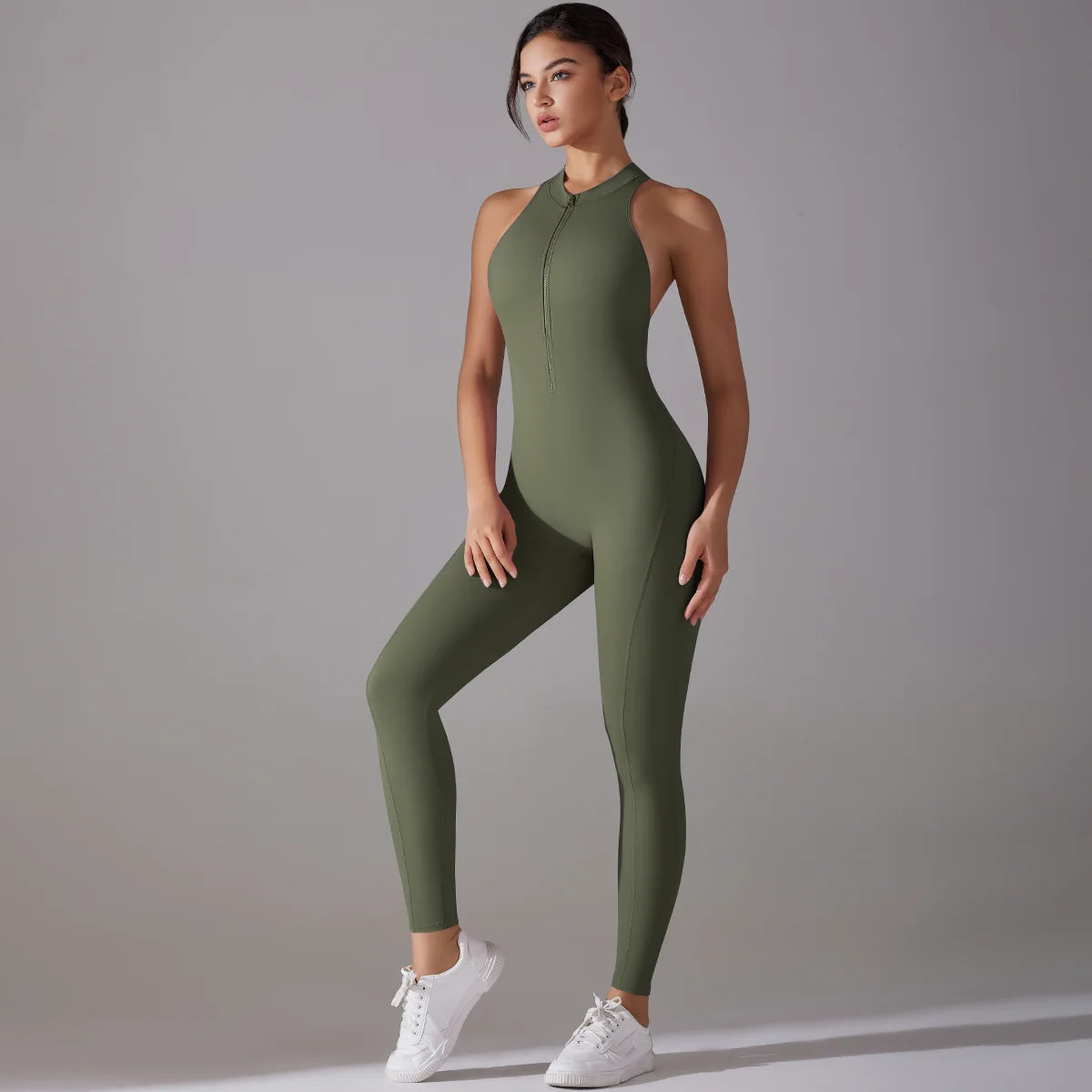 Women's Backless Scrunch Butt Yoga Jumpsuit | Sleeveless Zip One-Piece Gym Sport Fitness Overalls