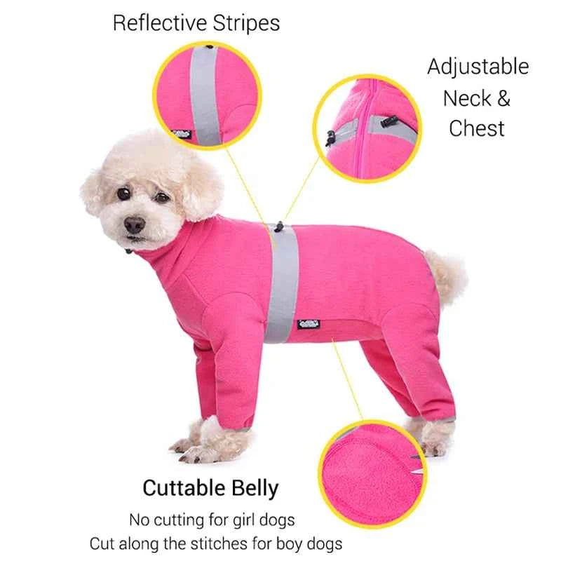 Polar Fleece Dog Jumpsuit – Reflective Closed-Belly Winter Suit for Small Dogs
