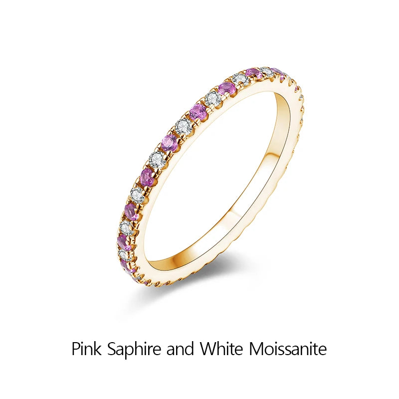Round Moissanite & Sapphire Stackable Wedding Band