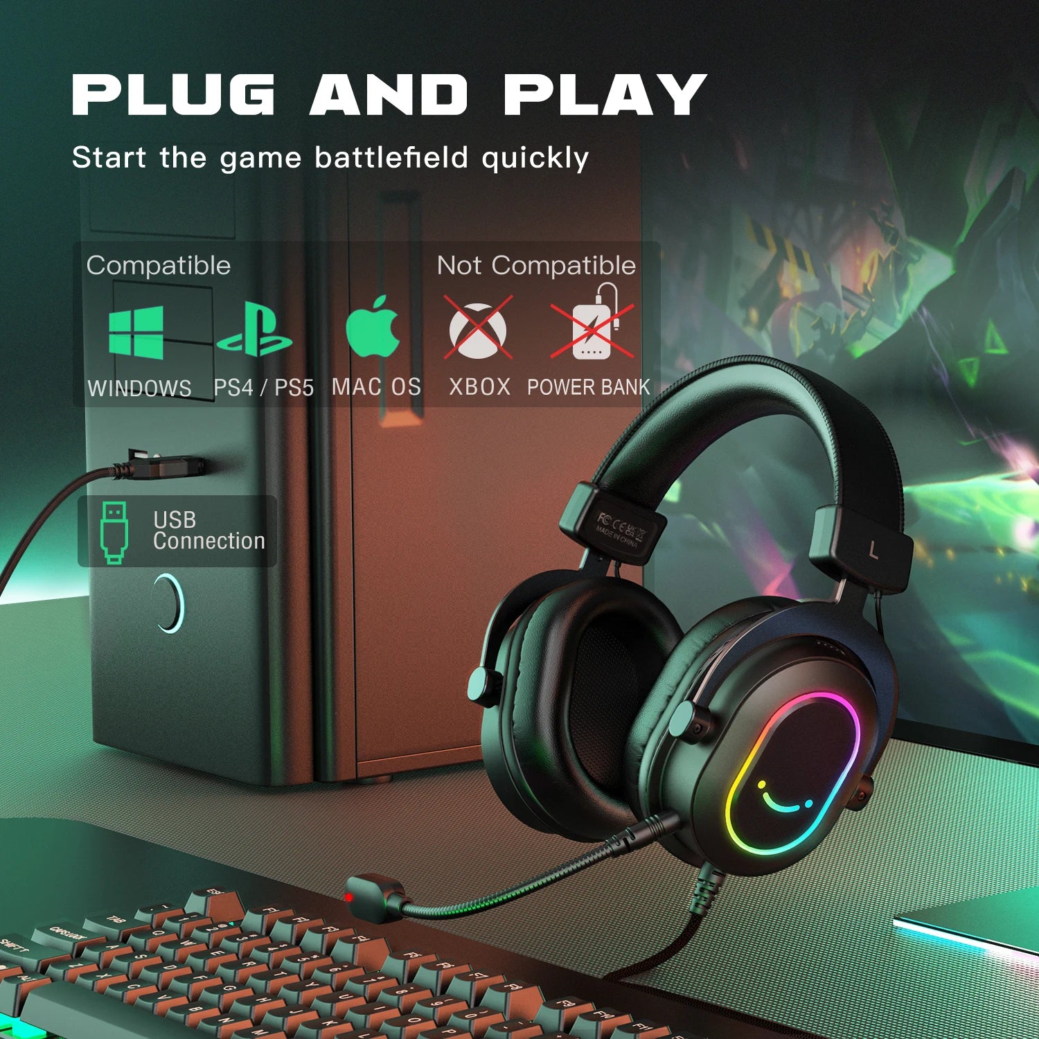 RGB Gaming Headset with Mic & 3 EQ Modes for PC, PS4 & PS5 by Snagg A Gaming Headset