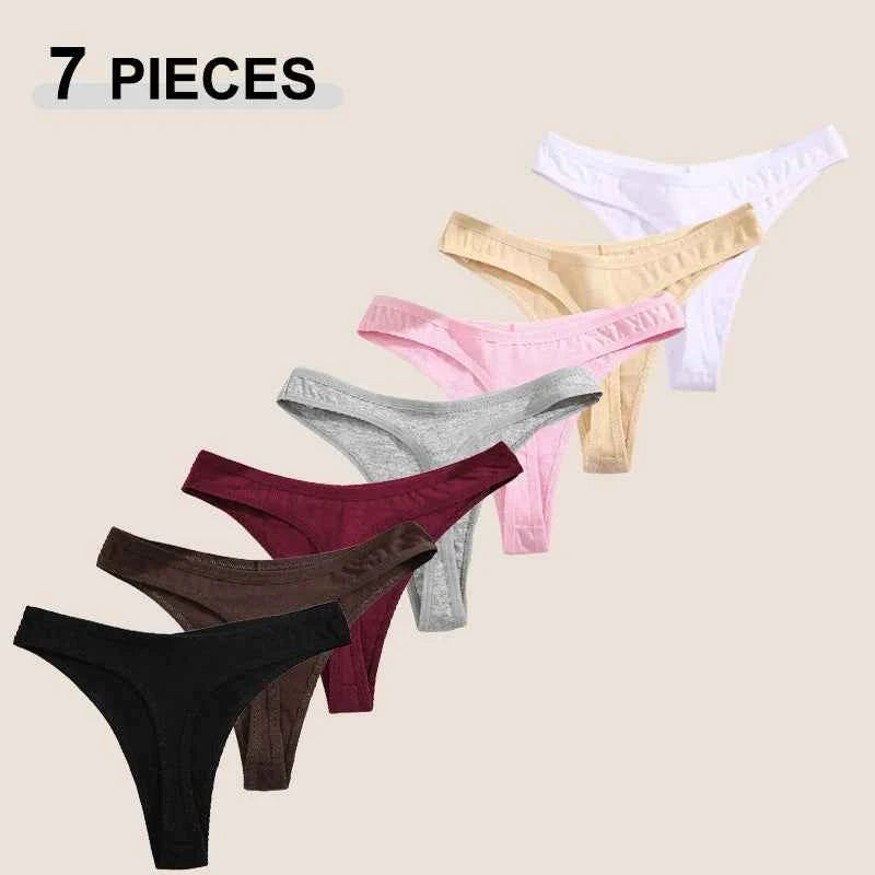 Seamless Cotton Thongs 7-Pack | Low Waist Breathable G-String Solid Colour Women's Underwear