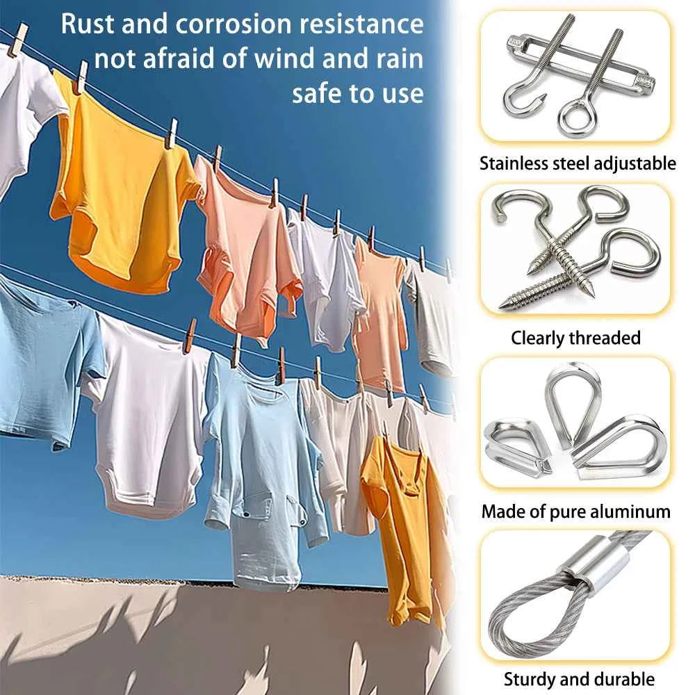56pcs Complete Wire Rope Kit 25–50M | PVC Coated Steel Cable for Clothesline Guardrail Safety Camping
