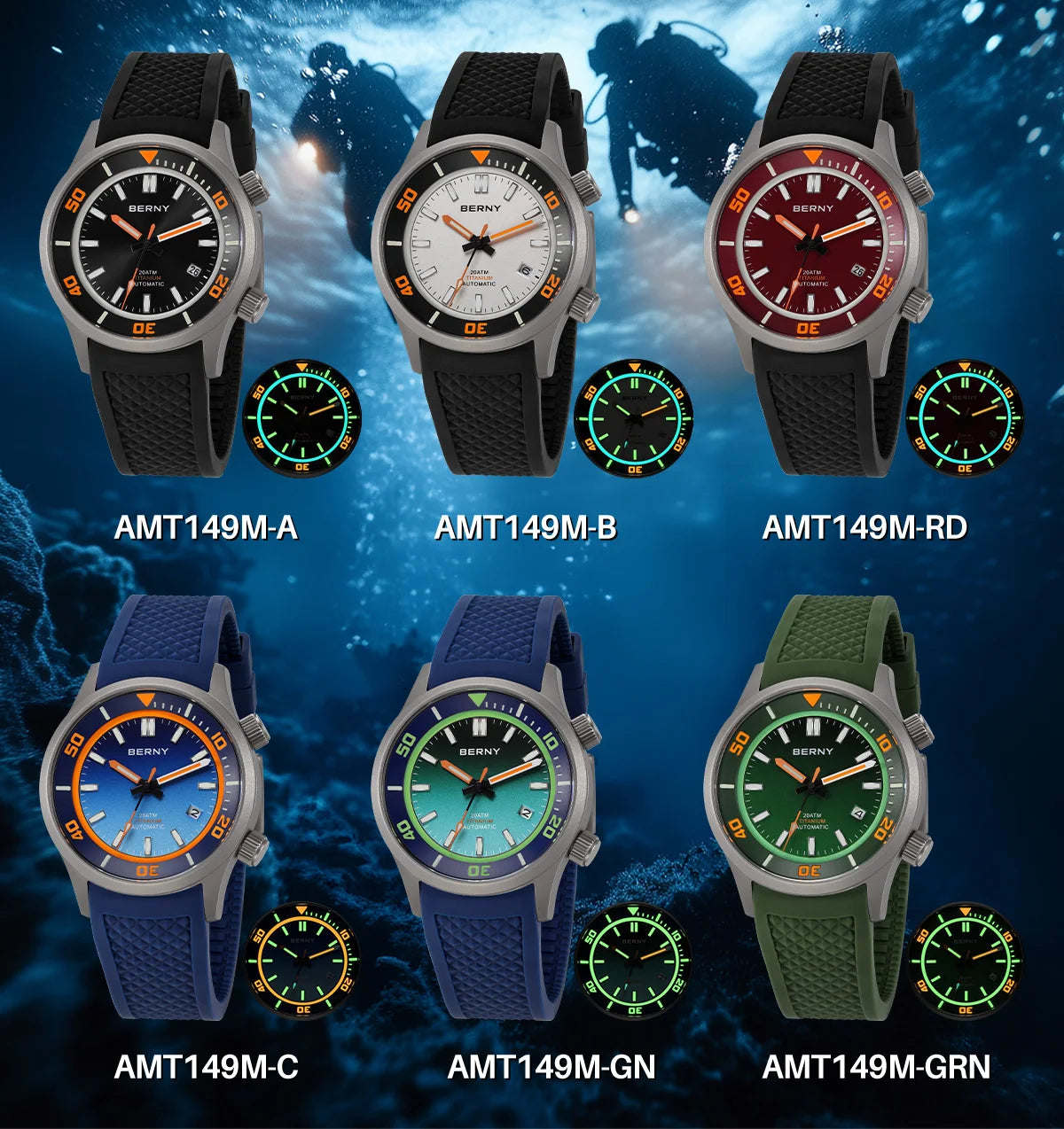 BERNY Titanium Diver’s Watch – Miyota 8215 | 200M (Titanium Strap)