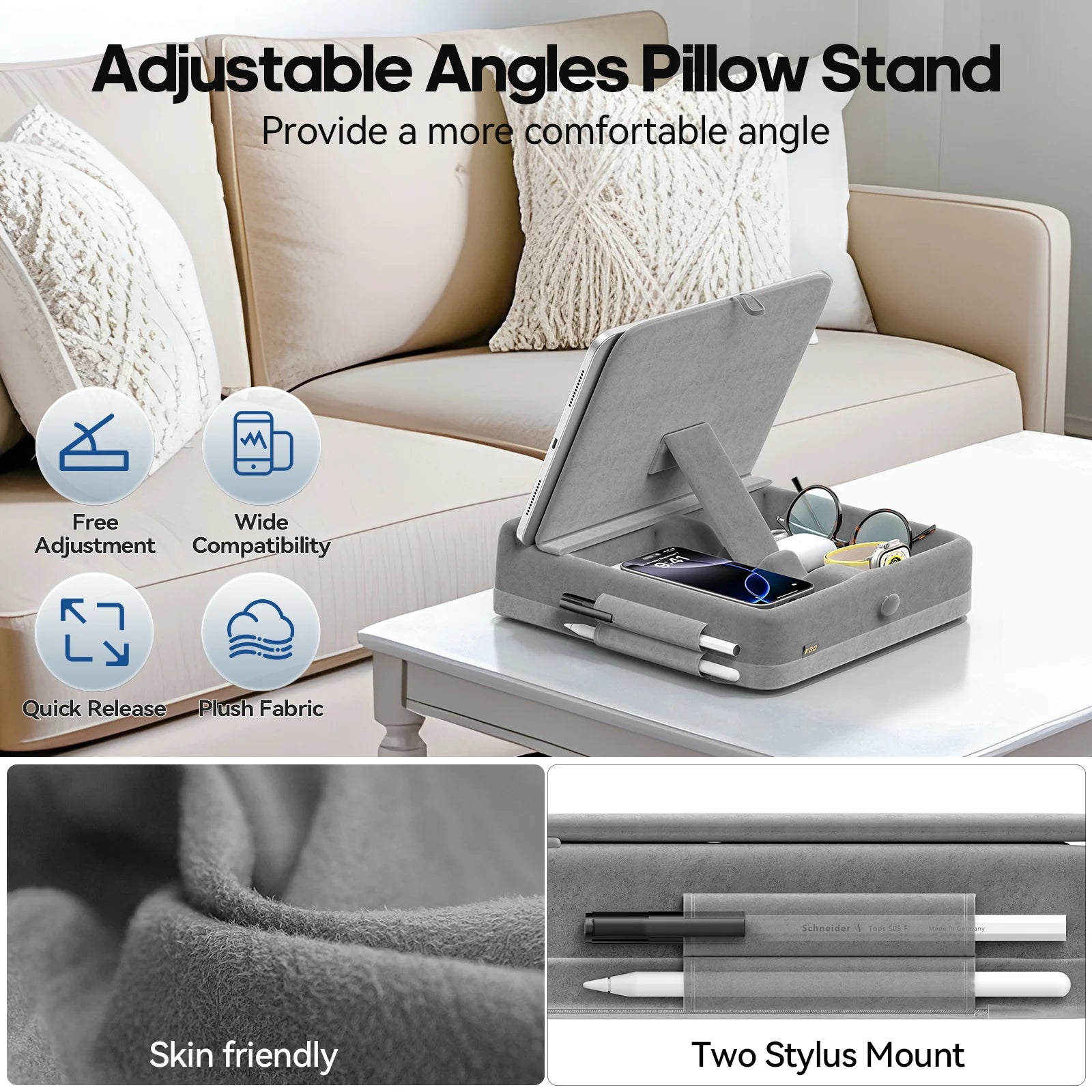 Tablet Pillow Stand with Storage by Snagg A Tablet Holder