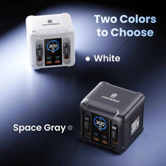 300W GaN USB Charging Station | LED Display + Retractable 100W & 65W USB-C PD3.0 PPS Fast Charger