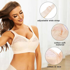 Plus Size Wire-Free Cotton Bra | Floral Lace Full Coverage Everyday Soft Comfort