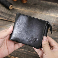 Crazy Horse Cowhide Leather Trifold Wallet with Zip Coin Pocket