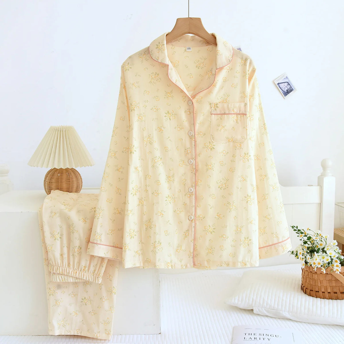 Women's Striped Cotton Pajama Set | Long Sleeve Long Pants 100% Cotton Thin Spring Summer Sleepwear