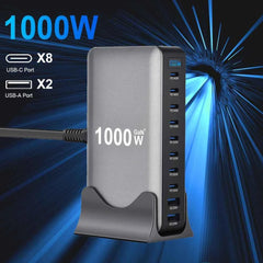 1000W GaN 10-Port USB-C Desktop Charging Station | PD3.1 Fast Charger for iPhone Samsung Laptop