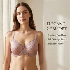 Plus Size Floral Lace Minimizer Bra | Underwire Full Coverage Non-Padded All-Day Wear