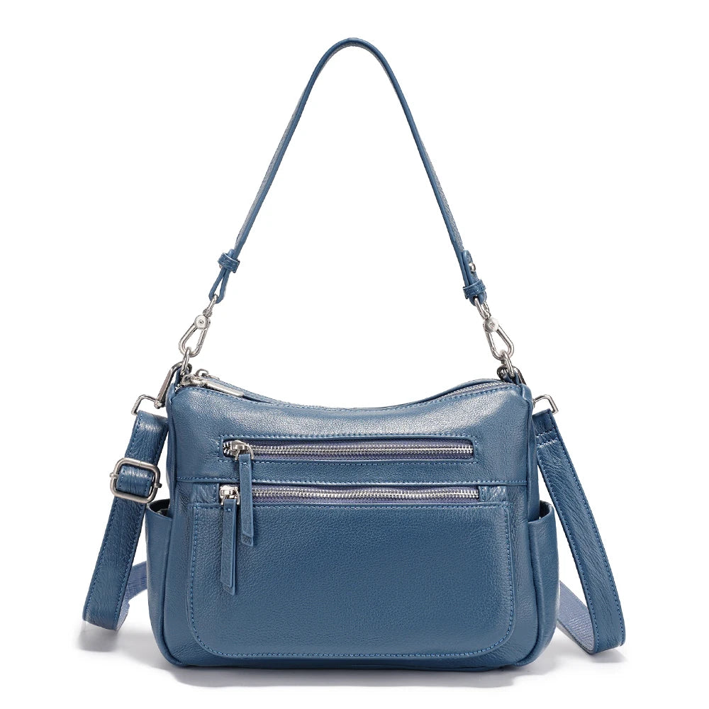 Cowhide Leather Multi-Pocket Crossbody Handbag – Fashion Shoulder & Commuter Shopper Bag for Women