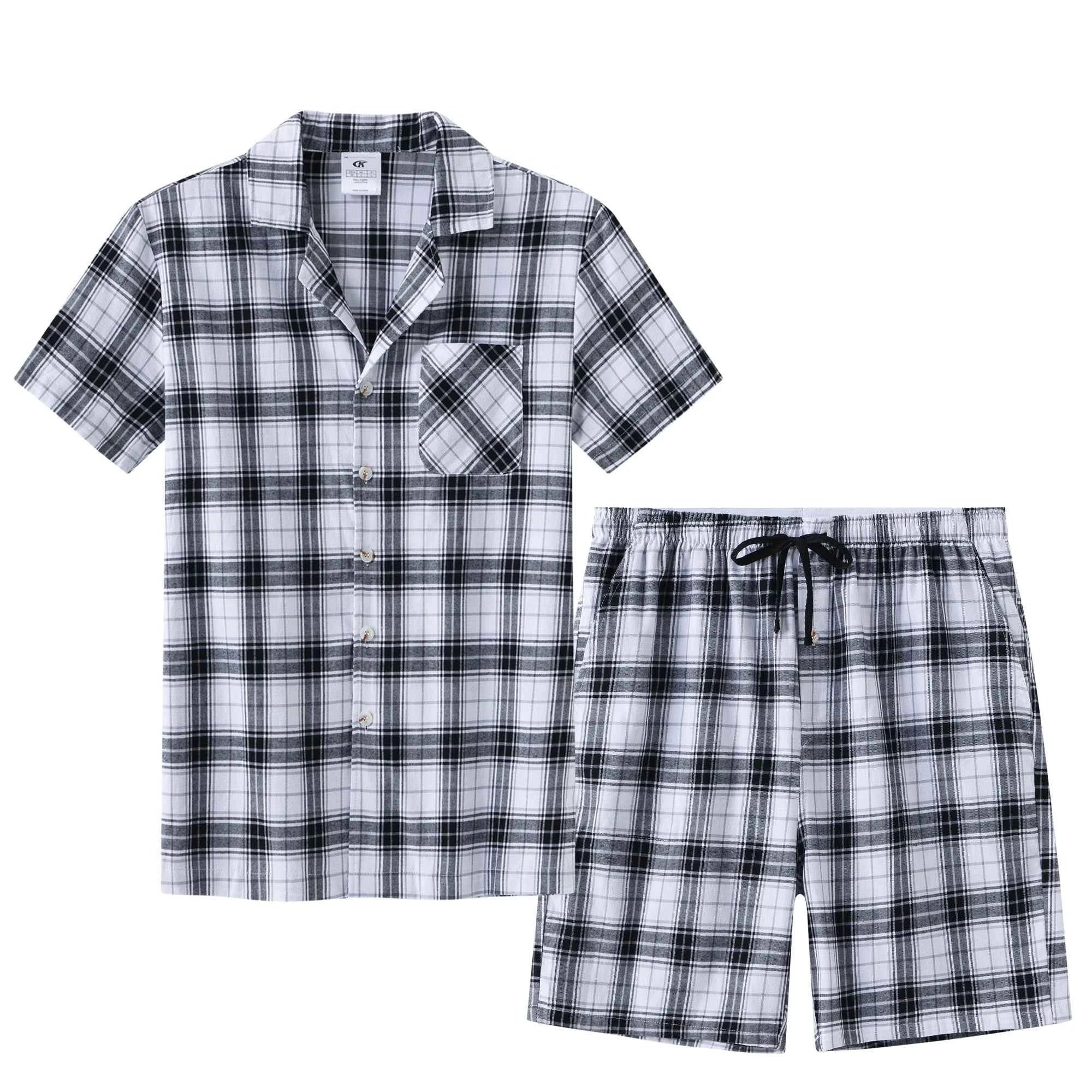 Men's Cotton Short Pajama Set | 2-Piece Breathable Button Top & Elastic Shorts Summer Loungewear