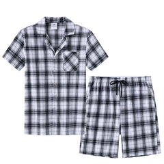 Men's Cotton Short Pajama Set | 2-Piece Breathable Button Top & Elastic Shorts Summer Loungewear