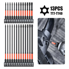 13 Pcs Impact Torx & Allen Wrench Drill Bit Set – T7 to T40 Hex-Shank S2 Steel Bits
