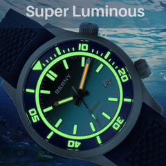 BERNY Titanium Diver’s Watch – Miyota 8215 | 200M (Silicone Strap) - SnaggIt