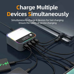 GaN USB-C 8-Port Desktop Charger | Ambient LED Lighting 100W PD PPS Fast Charger Laptop iPhone Samsung