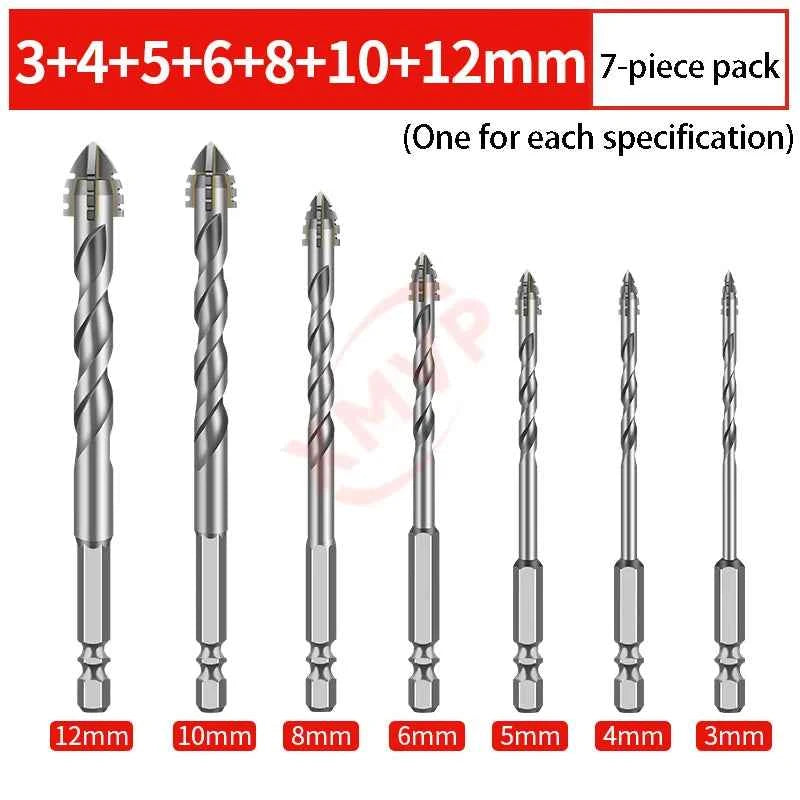 Four Edge Serrated Eccentric Drill Bit Set & High Hardness Multi Material Dry Drilling Bits