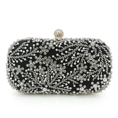 Handmade Crystal Pearl Flower Evening Clutch