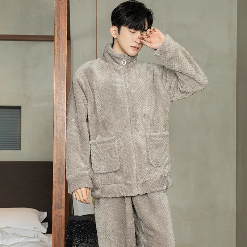 Men's Coral Fleece Pajama Set | Thickened Flocking Long Sleeve Winter Warm Couple Loungewear