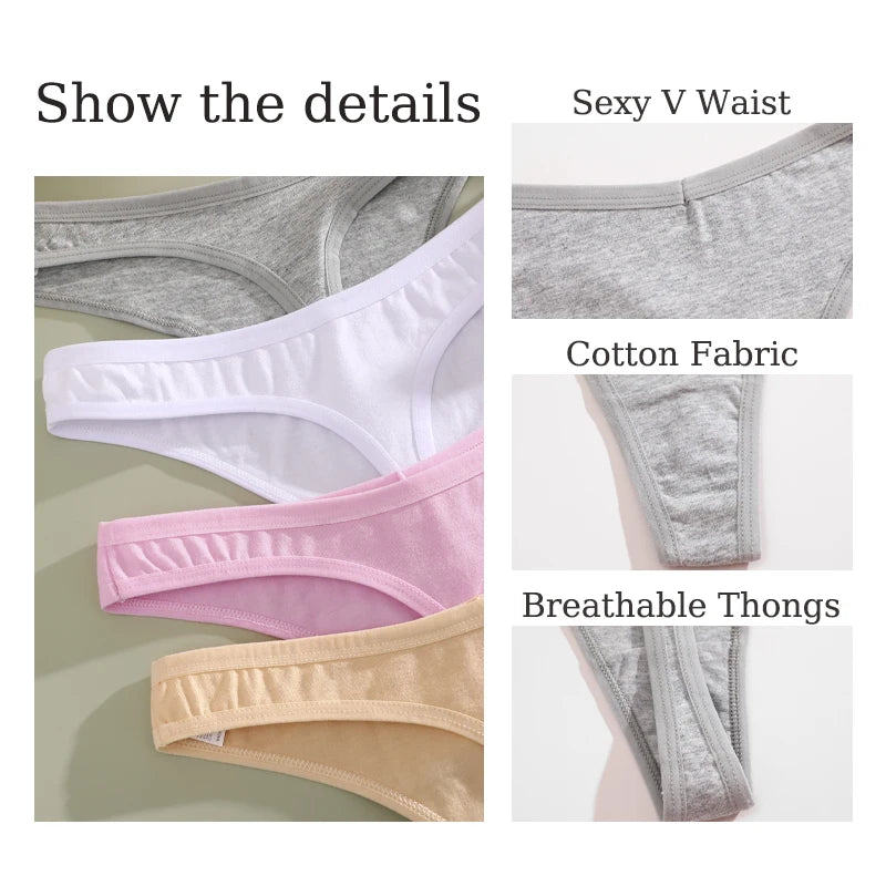 Seamless Cotton Thongs 7-Pack | Low Waist Breathable G-String Solid Colour Women's Underwear