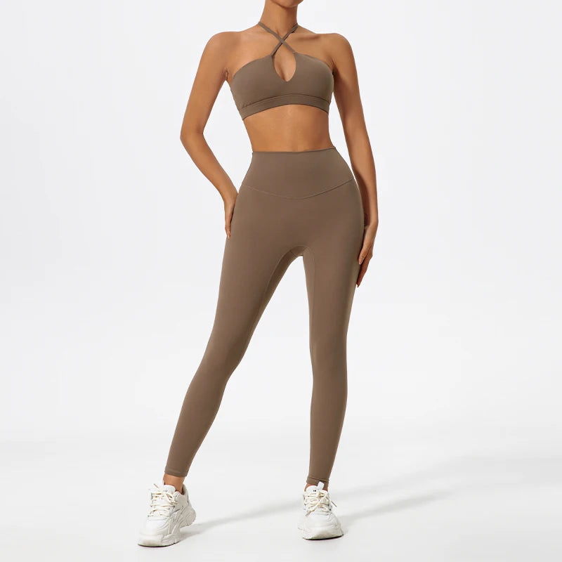 Women's 2-Piece Ultra-Soft Long Sleeve Gym Set | Sports Bra Yoga Running Workout Suit Activewear