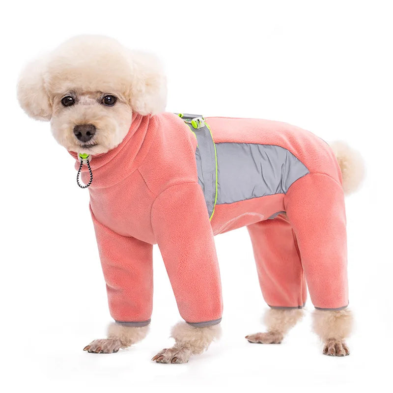 Fleece Dog Pyjamas with Legs – Reflective Closed-Belly Winter Suit for Small Dogs (Cuttable Panel)