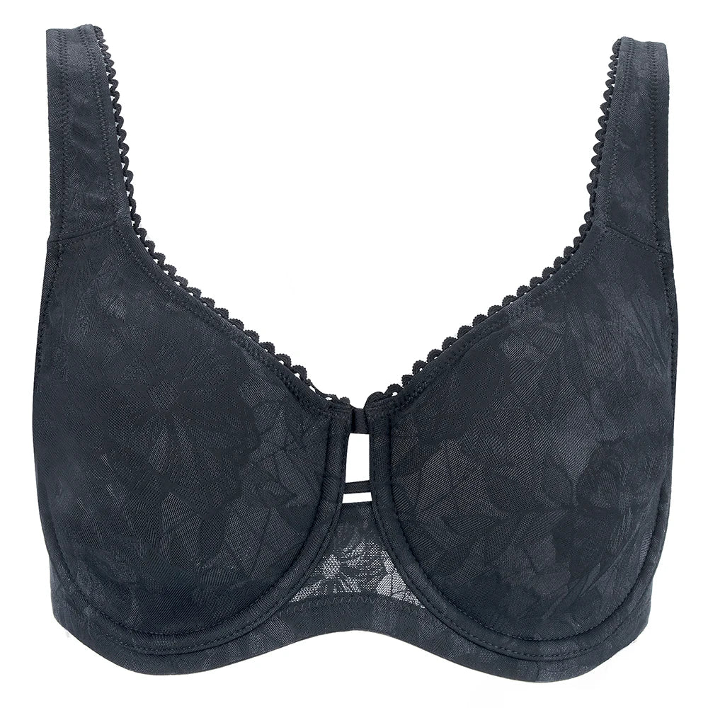 Plus Size Floral Lace Minimizer Bra | Wide Strap Underwire Full Coverage Non-Padded High Support