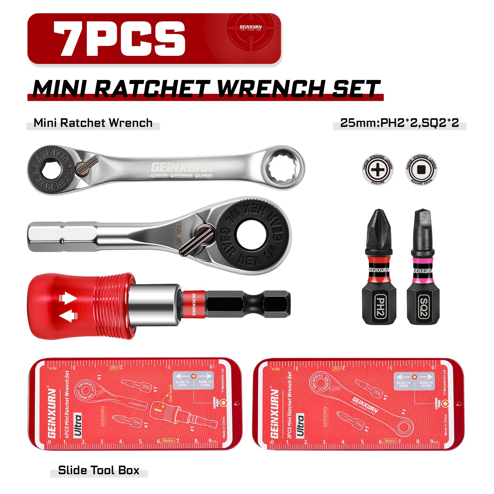 Mini Ratchet Screwdriver Set 16pcs | S2 Alloy Impact Magnetic Bit Holder 1/4" Wrench Push-Pull Case