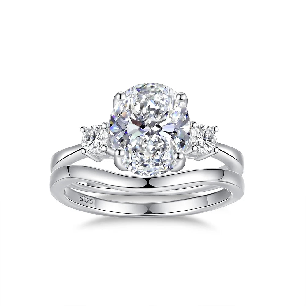 2ct Oval Moissanite Double Ring Set