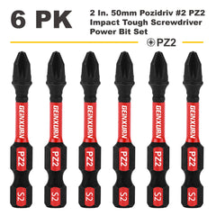 2" Pozidriv #2 PZ2 Impact Screwdriver Bit Set – S2 Alloy Steel Magnetic, High-Torque Power Bits