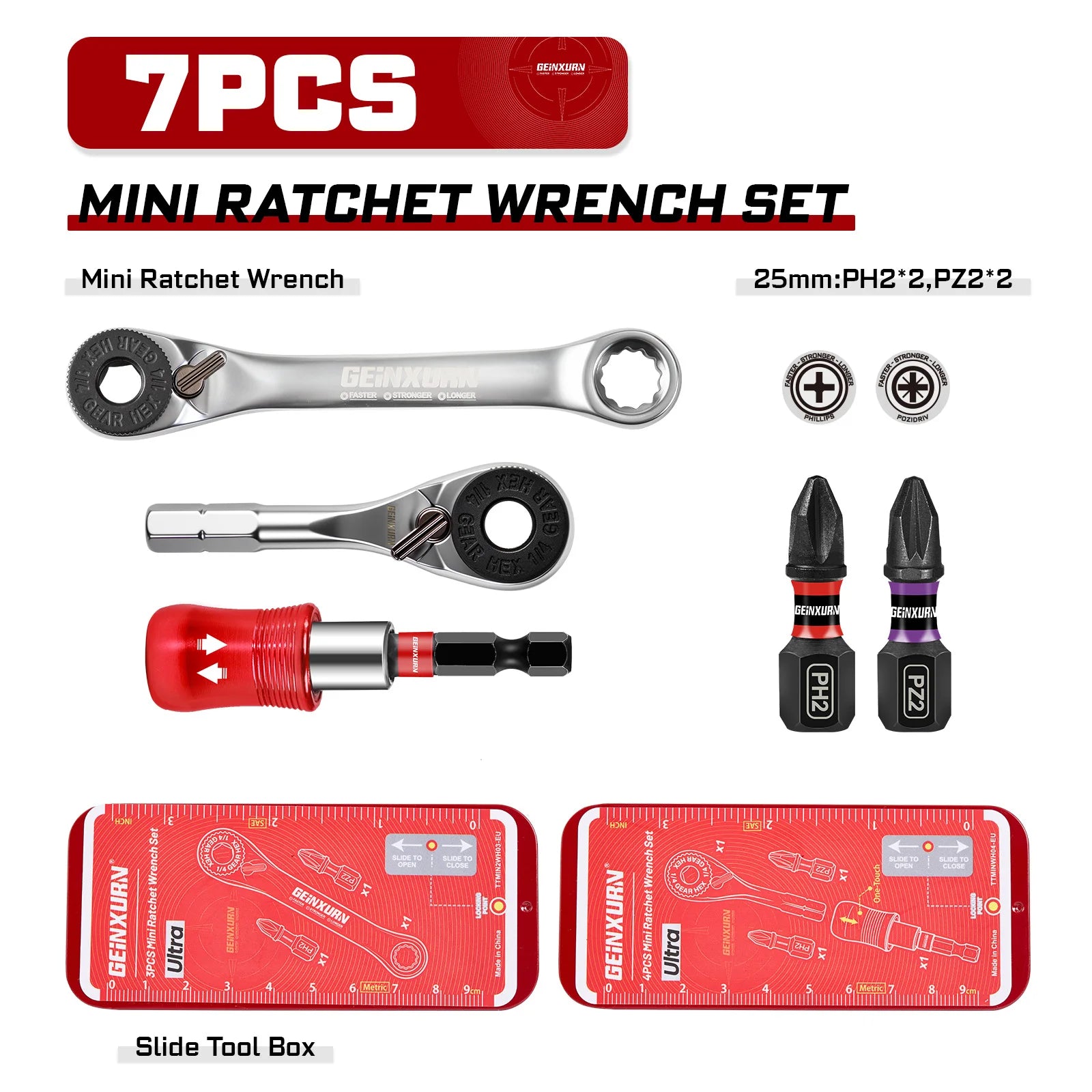 Mini Ratchet Screwdriver Set 16pcs | S2 Alloy Impact Magnetic Bit Holder 1/4" Wrench Push-Pull Case