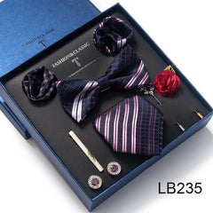 Complete Silk Tie Set for Men — Bow Tie, Necktie, Pocket Square & Accessories