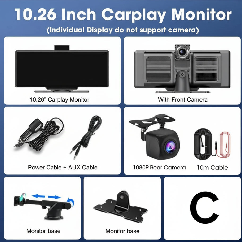 10.26" 4K Dash Cam And Rearview Mirror Car Video Player with Wireless CarPlay by Snagg A Car DVR