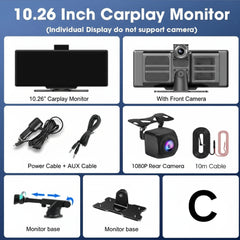 10.26" 4K Dash Cam And Rearview Mirror Car Video Player with Wireless CarPlay by Snagg A Car DVR