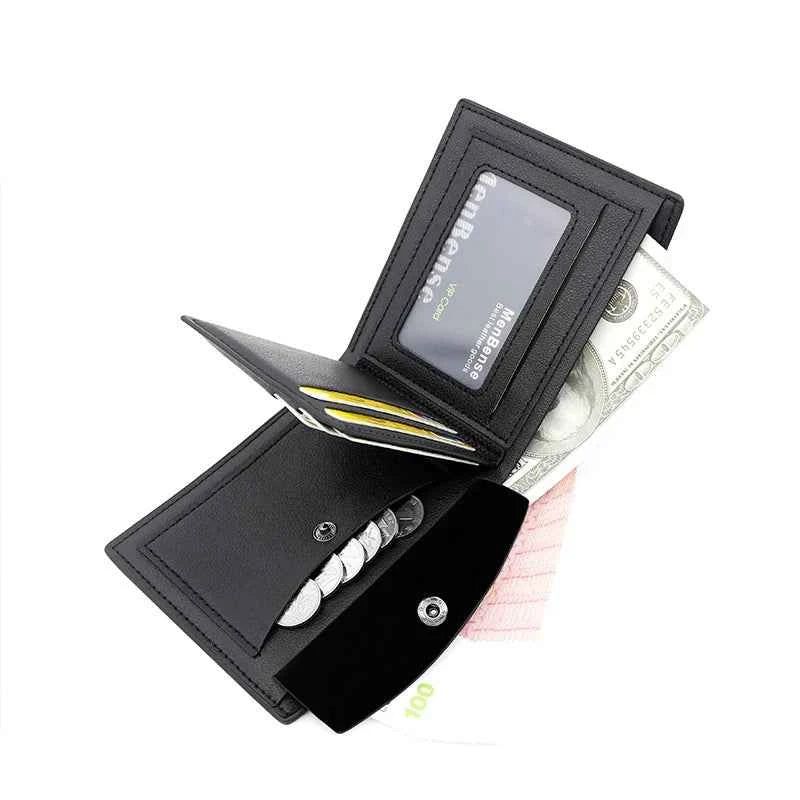 Slim PU Leather Short Wallet with Card, Photo & Coin Pockets