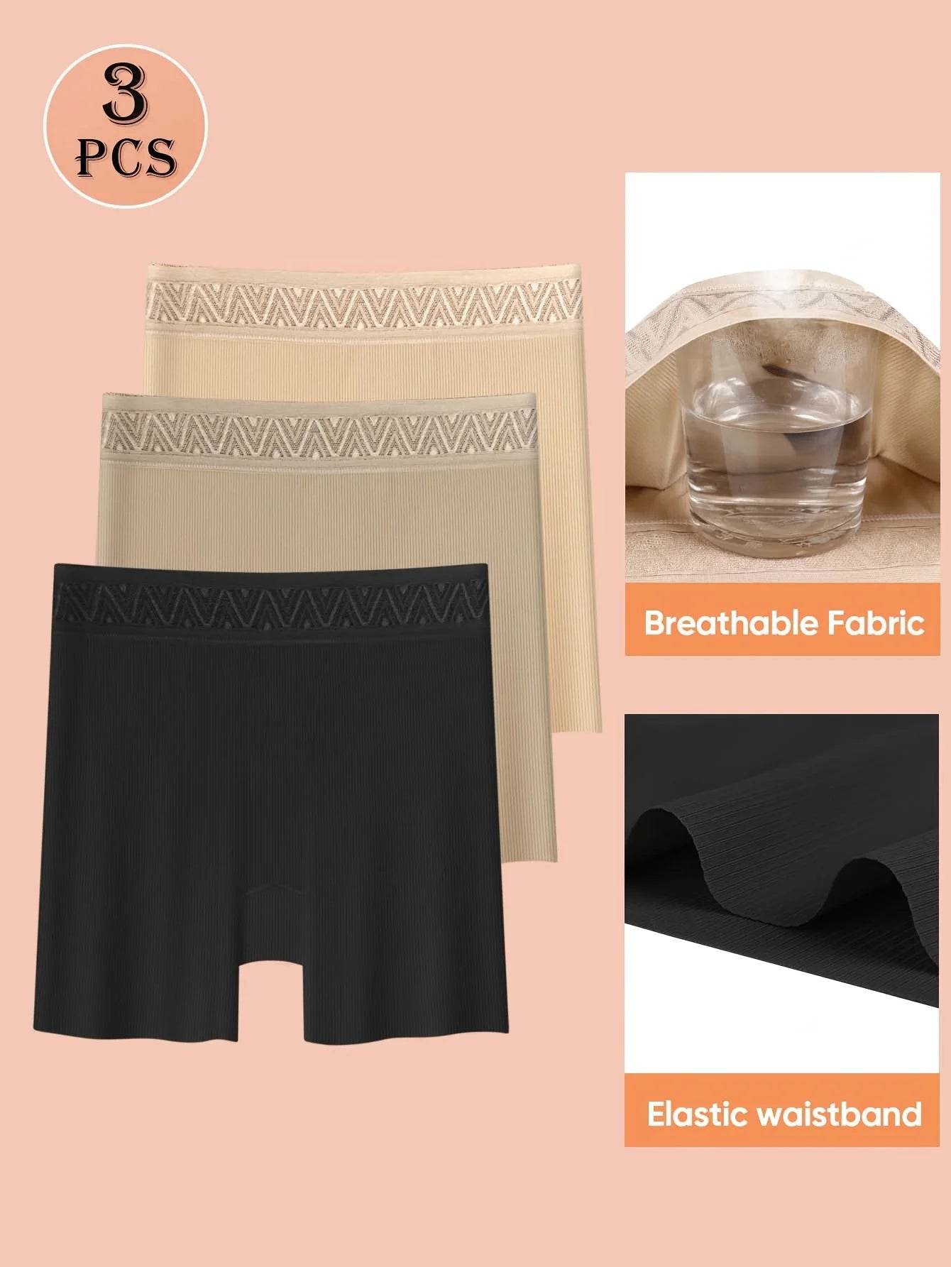3pcs Women's High-Waist Shaping Shorts - Peach Lift, Tummy Control, Breathable & Comfortable Nylon Blend Underwear in Beige, - SnaggIt