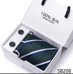 Solid Colour Necktie with Matching Handkerchief & Cufflinks - SB208 - Others In Fashion