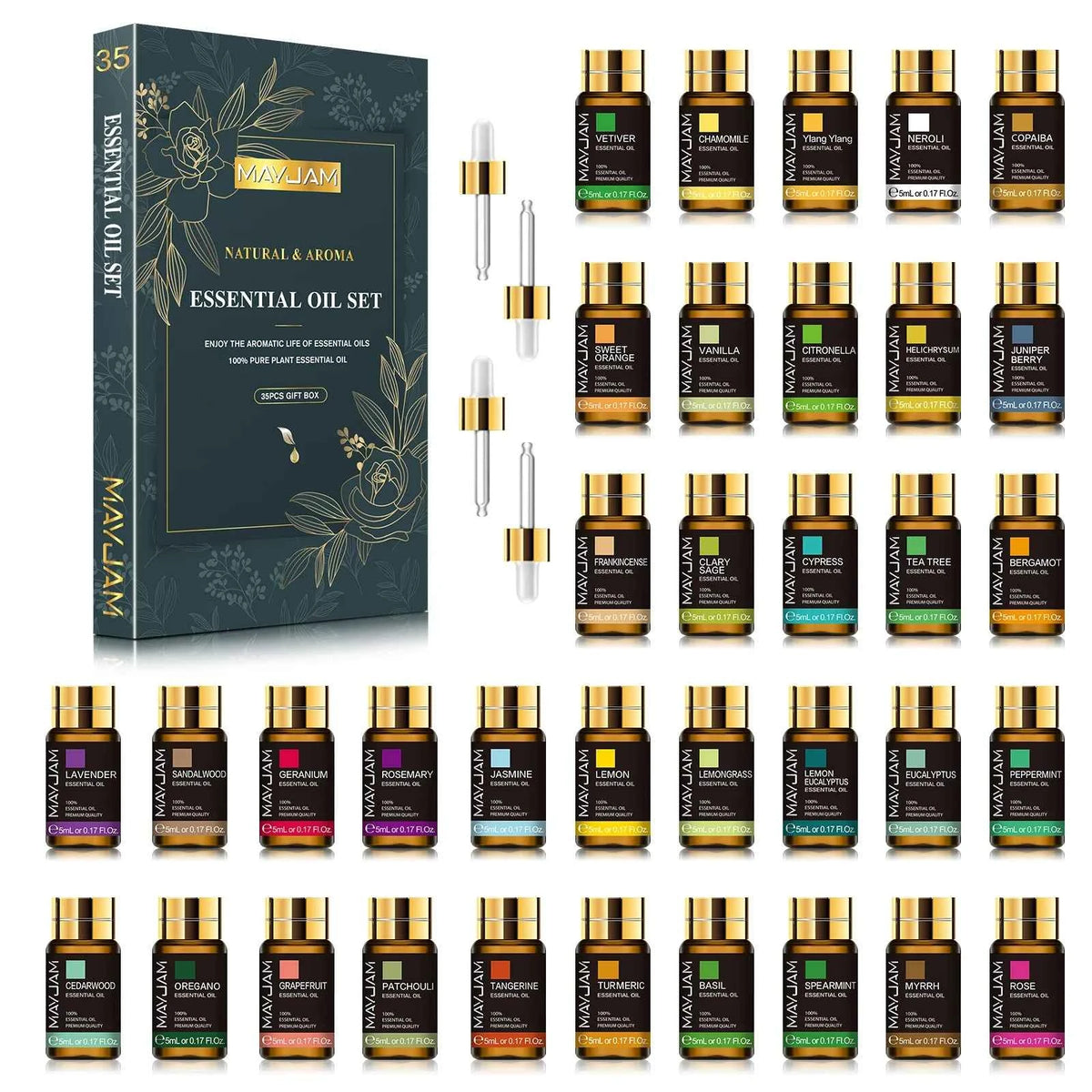 35 Bottle Master Essential Oil Library – 100% Pure Botanical Collection for Diffusion, Artisanal Crafting & Wellness