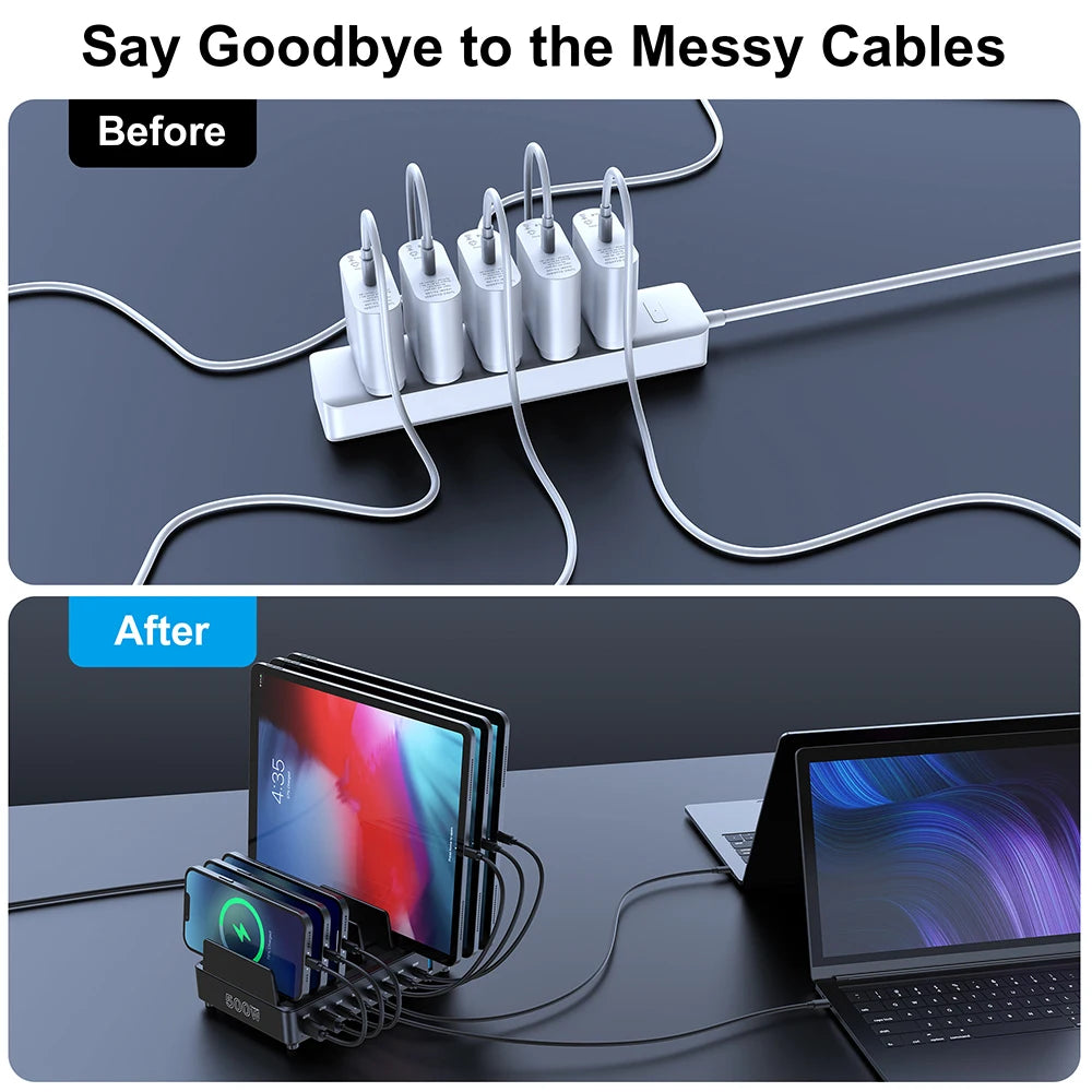 500W Multi USB-C Desktop Charging Dock | PD 100W Stand Holder Fast Charger Phone Tablet Laptop