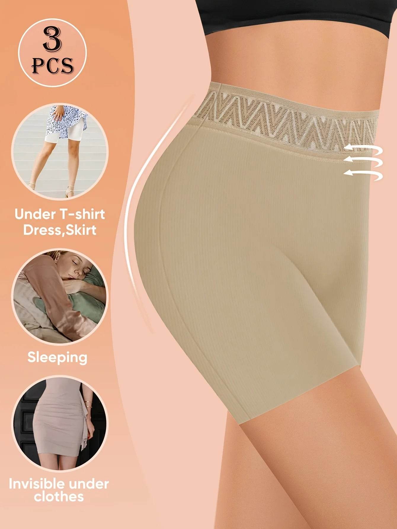 3pcs Women's High-Waist Shaping Shorts - Peach Lift, Tummy Control, Breathable & Comfortable Nylon Blend Underwear in Beige, - SnaggIt
