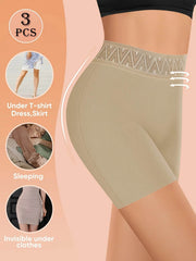 3pcs Women's High-Waist Shaping Shorts - Peach Lift, Tummy Control, Breathable & Comfortable Nylon Blend Underwear in Beige, - SnaggIt